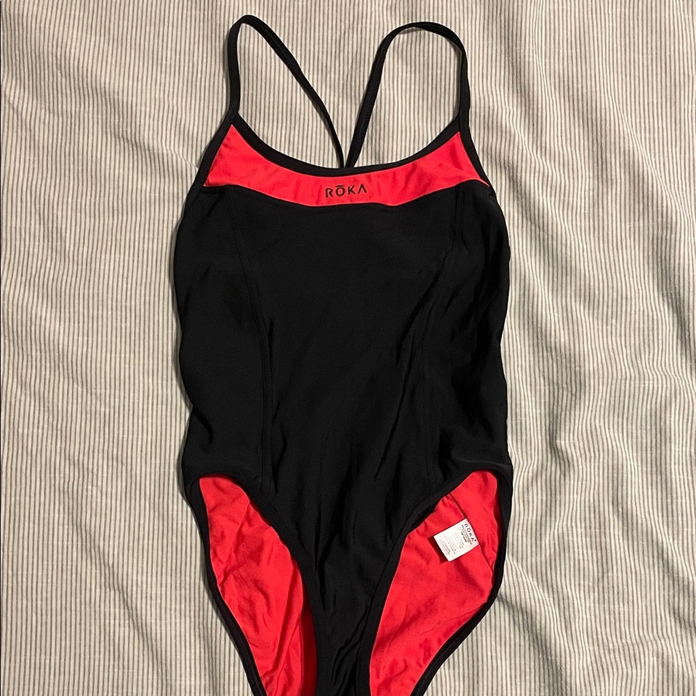 Roka Women's Black and Pink One Piece Swimsuit